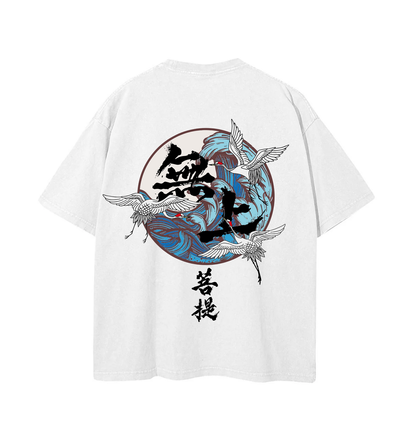 Playera japonesa con aves y ola azul – Estética arte oriental