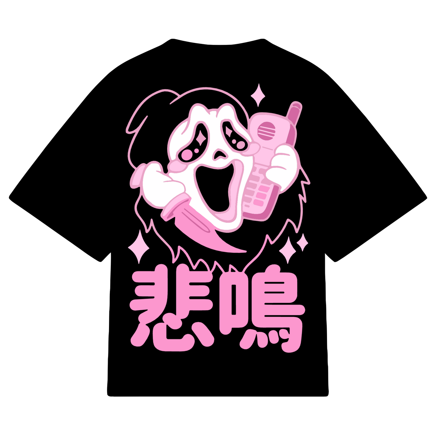Playera Scream Kawaii – Diseño terror rosa con katakana japonés