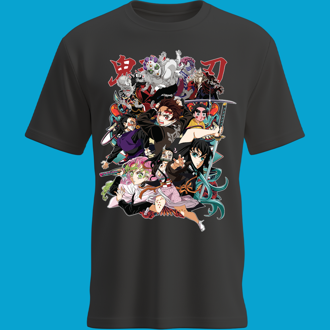 Playera Demon Slayer All Characters - Elenco Completo en Batalla