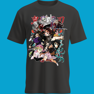 Playera Demon Slayer All Characters - Elenco Completo en Batalla