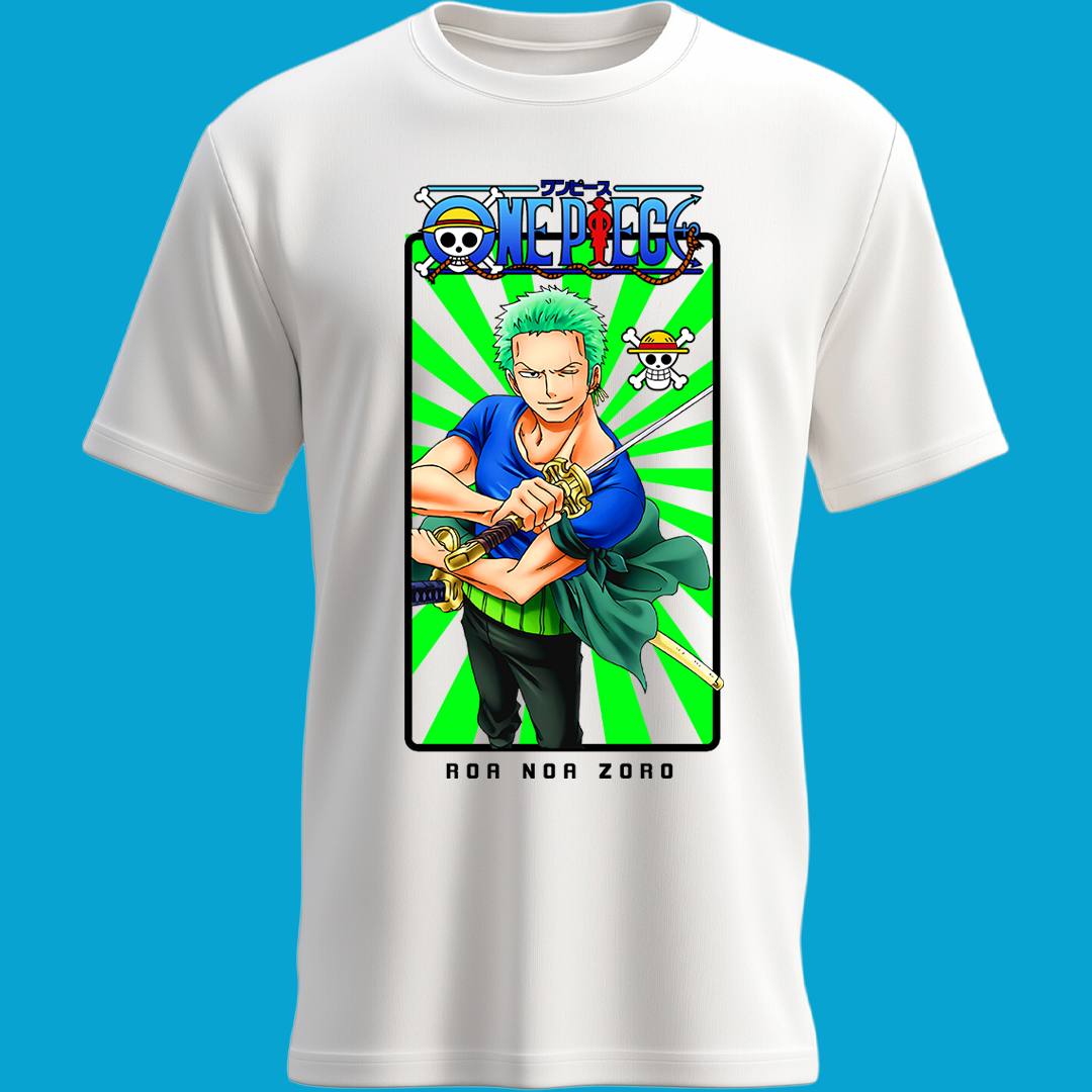 Playera Roronoa Zoro One Piece | Estilo Samurai con Fondo Verde Explosivo