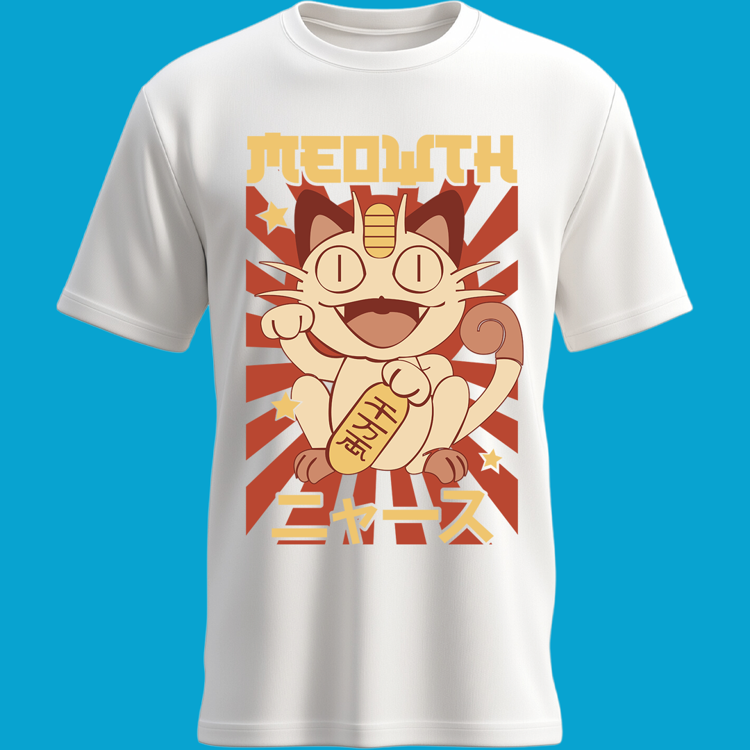 Playera Meowth Suerte Japonesa | Estilo Retro Pokémon