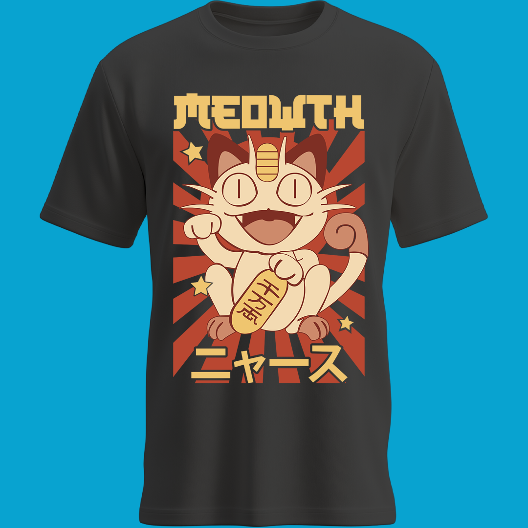 Playera Meowth Suerte Japonesa | Estilo Retro Pokémon