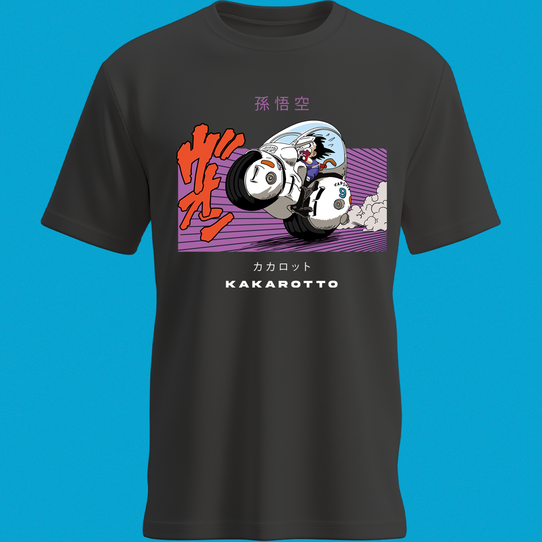 Goku en moto cápsula – Estilo retro "Kakarotto"